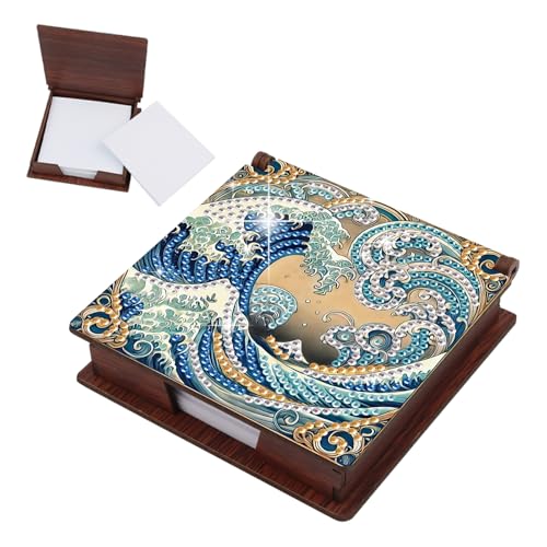 JISHSHAY Diamond Painting Note Box Sea Wave Diamond Art Sticky Note Holder Gem Art Notecard Box Gem Painting Mosaic Kits for Adults Embroidery Kit Memo Pad Holder, Contains 160 Sheets of Paper - color: Sea Wave