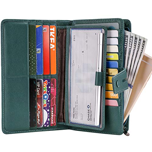 Itslife Womens Wallet,Large Capacity RFID Blocking Leather Wallets Credit Cards Organizer Ladies Wallet with Checkbook Holder - color: Green