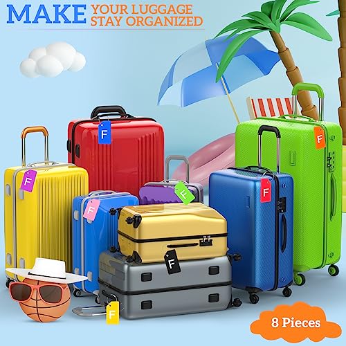 Sweetude 8 Pcs Luggage Tags Silicone Steel Loop, Letter F, Colorful - size: Letter F, style: Colorful