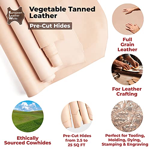ELW Vegetable Tanned Leather Shoulder Pre-Cut 2.5-4 SQ FT 2 PCS Set | 8-9 oz. (3.2-3.6mm) Full Grain Leather Cowhide Craft Hobby Workshop Tooling, Repair, Carving, Dyeing, Engraving, Wet Molding - size: 2.5-4 SQ FT 2 PCS SET
