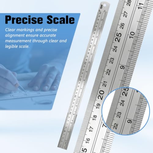 6 Pcs 16 Inch Stainless Steel Ruler Set, Metal Straight Edge with Inch and Metric Scale, Non Bendable Measuring Tool for Woodworking, Drafting, Sewing & Construction, Tailoring & Surveying - size: 16 Inch