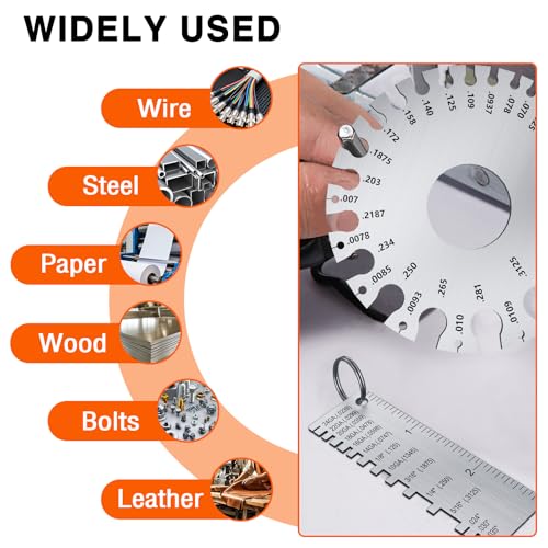 ZeeDix Wire Gauge Measuring Tool (2 Pcs) | Round Dual Sided Metal Sheet Gage & Metal Sheet Thickness Gauge, Stainless Sheet Wire Size Chart & Welding Measurement Tool - style: Measuring combination-2