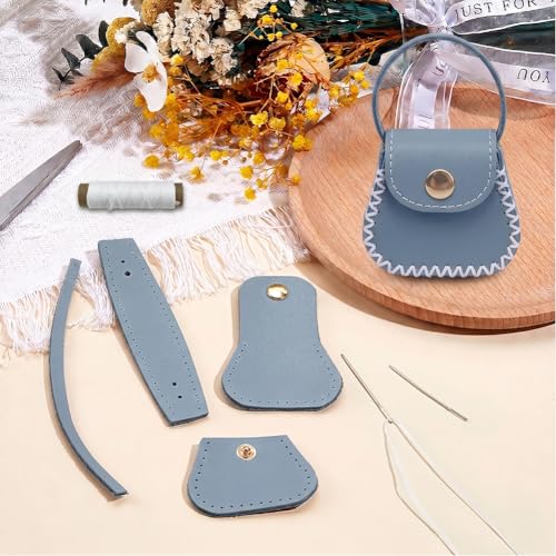 CALFOVERA Cowhide DIY Handbag Mini Coin Bag Sewing Set for Women Guneine Leather Purse Making Kit Handmade Small Purse Crochet Knitting Supplies for Birthday Bridal Wedding Gift(Blue) - color: blue