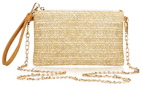 COOKOOKY Womens Straw Clutch Bag Bohemian Summer Beach Straw Purse Zipper Wristlet Wallets for Women - color: Yellow