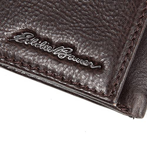 Eddie Bauer Men Signature Trifold Wallet - color: Leather Logo - Brown