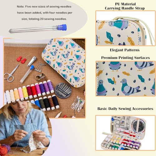 Printing Travel Sewing Kit with 130PCS Basic Sewing Supplies Accessories | Pigeon Cartoon Professional Sewing Kit for Adults,Emergency,Arts Craft & Beginners - color: 130PCS-Cartoon