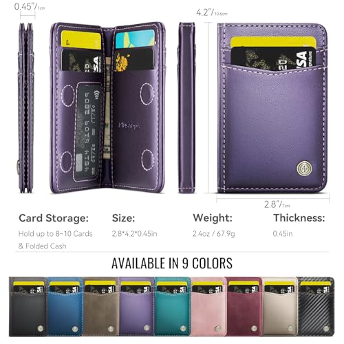 Slim Wallet for Women RFID Blocking Credit Card Holder Bifold Front Pocket Mini Wallet with 8 Card Slots and 2 Cash Pockets, Minimalist PU Leather Small Travel Purse Compact Gift, Purple - color: Purple