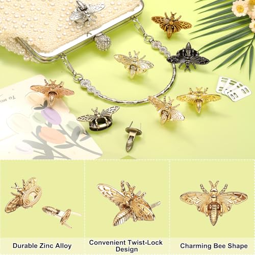 uxcell Bee Turn Lock Clasp, Zinc Alloy Closures Lock Fasteners Purse Twist Clip Clasp for Handbag Leather Bag Making - color: Champagne