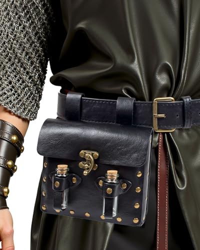 Belt Pouch Waist Bag Leather Casual Magic Vials Steampunk Phone Bag Medieval Renaissance Cosplay Costume Accessory (Black) - color: Black