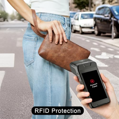Leather Laptop Backpack for Women Fits 17" Laptop, with RFID Wristlet Purse - color: Brown