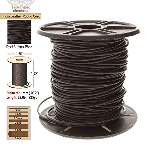 The Beadsmith Leather Cord – Dyed Antique Black – 1mm Spool – 25 Yards/22.86 Meters – Indian Leather Thong Ideal for Braiding, Beading, Necklaces, Fine Lacing, Hair Accessories & DIY Jewelry Making - size: 1mm, style: Dyed Antique Black – 25 Yards