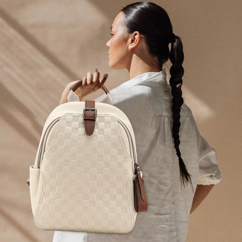 Small Backpack Purse for Women Cute PU Leather Backpack Plaid Backpack for Women Travel & Work Blue - color: Blue