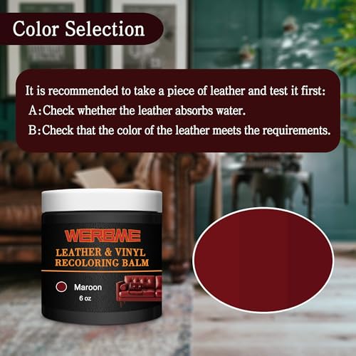 Leather Recoloring Balm & Mink Oil Leather Conditioner, Maroon | Restores faded leather, waterproof, scratch repair for couches, car seats, shoes & bags, Complete kit with mink oil & tools - color: Maroon