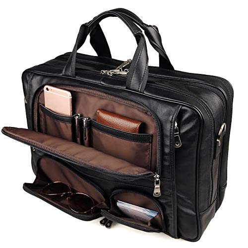 Augus Genuine Leather Briefcase for men, Business Travel Laptop Bag, Black - color: Black-2