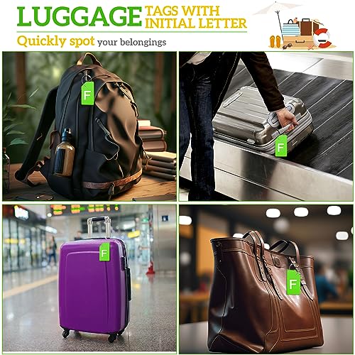 Sweetude 8 Pcs Luggage Tags Silicone Steel Loop, Letter F, Green - size: Letter F, style: Green