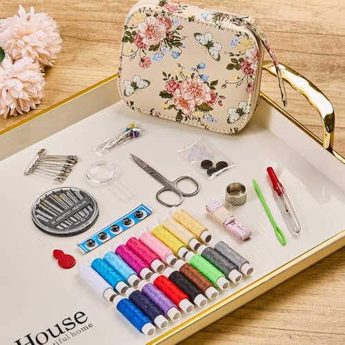 Floral Printing Travel Sewing Kit Cute Sewing Set | Butterfly Basic Sewing Kit for Adults Beginners,Professional Basic Sewing Supplies Accessory for Emergency - color: Harvest Love