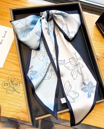 Head Scarf Purse Handle Neck Satin Hair Scarfs For Bag Lightweight Silky Long Thin Women's Fashion Scarves 59 * 5.9” - color: H21-light Blue Flowers(59*5.9inch)