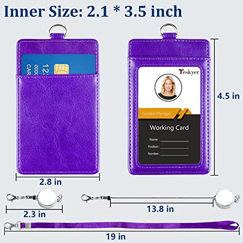 Teskyer Badge Holder with Retractable Lanyard, Vertical Purple | Durable Nylon Lanyard, Rear Card Pocket, Scan Without Removing Card, Built to Last, Work & Cruise Ready - color: Deep Purple, size: Vertical