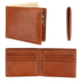 Mens Genuine Leather Bifold Wallet RFID Blocking 8 Credit Card Slots 2 Sections for Bills & 2 Additional Slots | Tan - color: Tan, size: 8 Card + 0 ID