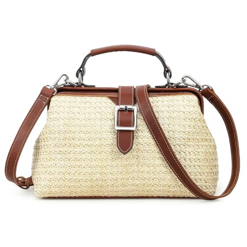 CONTACTS Full Grain Leather Doctor Purse Bag for Women Top Handle Bag Vintage Handbag Shoulder Bag - color: Beige