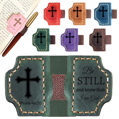 Personalized Leather Bookmark with Pen Holder - Magnetic Bible Verse Design, Christian Book Lovers Reading Accessory, for Book Lovers Men Women (Green, Psalm 46:10) - color: Green, size: Psalm 46:10