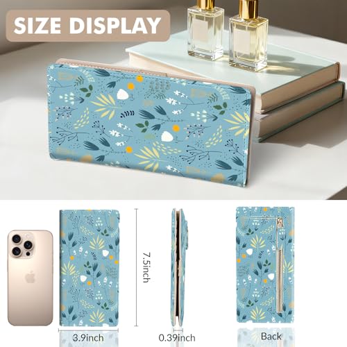 Anikathy Womens Wallet, Rfid Wallets for Women,Slim Thin Credit Card Holder Organizer Purse,PU Leather Cute Long Bifold Clutch Cash Wallet with Zipper Coin Pocket,Ladies Gift,Blue Floral Print X - color: Blue Floral Print X