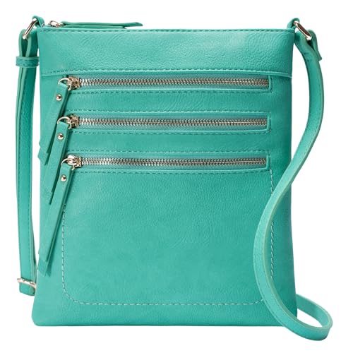 Solene Crossbody Bag Functional Multi Pocket Messenger Purse Top Zip Closure Shoulder Handbag With Adjustable Strap - color: Turquoise