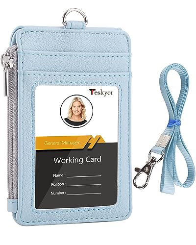 Teskyer ID Badge Holder with Lanyard, Lanyard Wallet, Lychee Cyan - color: Lichee Cyan, size: 3.1" x 4.7"