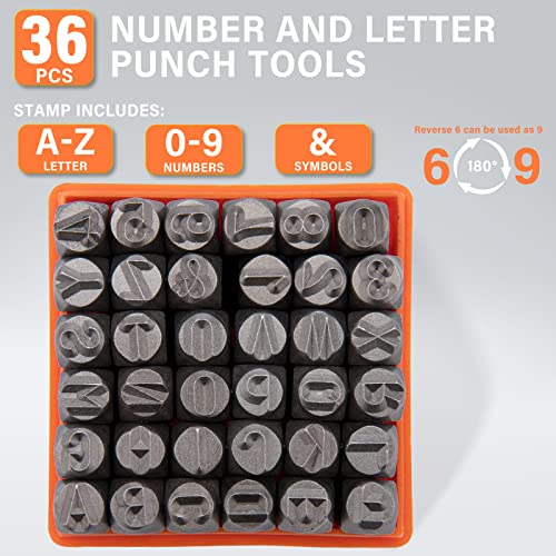 Metal Letter Punch Set 1/4 (6mm),36PC Steel Number and Letter Stamp Set,Stamping Tool Set kit for Imprinting Metal, Plastic, Wood, Leather. - size: 1/4" 6mm