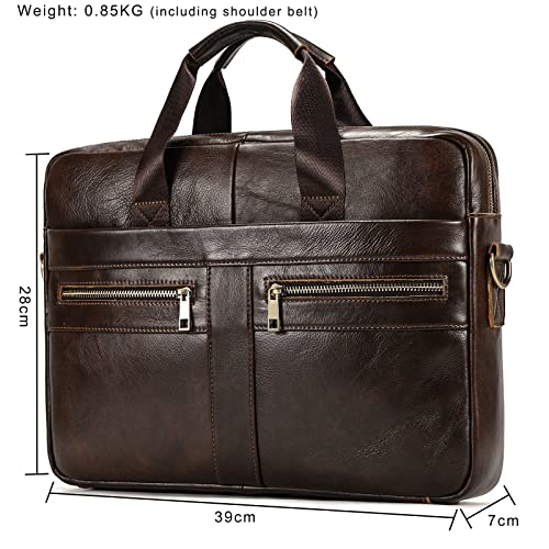 Genuine Leather Briefcase for Men, Laptop Computer Shoulder Bag With Strap, 15.6 Inch Business Travel Work Handbag - color: 3316 Brown