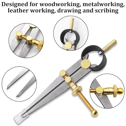 Aienxn Adjustable Edge Creaser Wing Divider, DIY Leather Divider, Compass Drawing Tool, Rotating Craft Tool Leathercraft Compasses for Woodworking, Metalworking Geometry Drawing (4inch) - color: Yellow