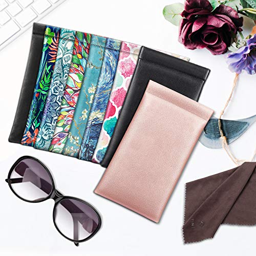 FINTIE Soft Eyeglasses Case with Cleaning Cloth, Squeeze Top Glasses Pouch | Sunglasses Eyewear Bag, Vegan Leather, For Reading /Prescription Glasses Storage, For Women Daily Carry - color: Black