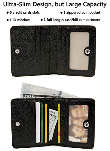 Small Leather Wallet for Women, Ladies Credit Card Holder RFID Blocking Women's Mini Bifold Pocket Purse - color: Black Rfid Blocking