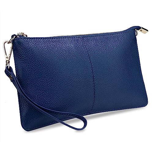 YALUXE Women's Genuine Leather Wristlet Handbags Purses Clutch Wallet Bag - color: Sapphire_