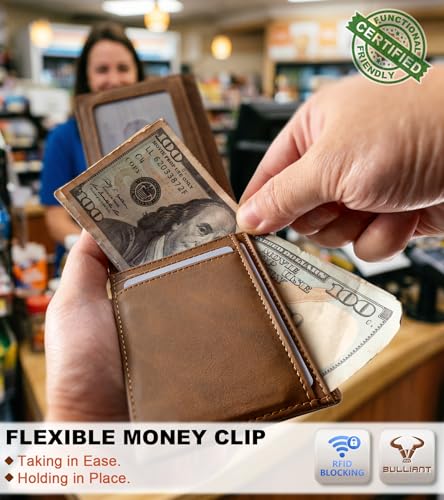 BULLIANT Slim Magnetic Leather Pocket Wallet Bill Holder 10Cards For Men | RFID Blocking | Easy Access | Gift Boxed - color: Tiger Eye8865