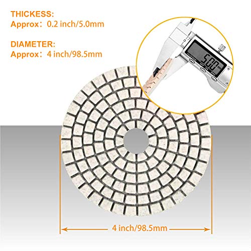 SPTA 15pcs Diamond Wet Polishing Pads Set, 4 inch, White, 50#-6000#, For Granite, Concrete, Marble, Stone, Tiles, With Floor Grinder or Polisher