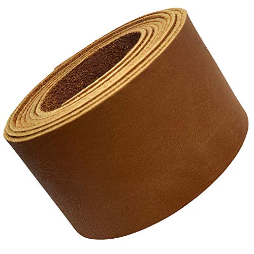 Genuine Top-Grain Leather Strap | 48 Inches Long | 2 Inches Wide | 1/16 Inch Thick (4-5 oz) | 1 Leather Strip for DIY Arts & Craft Projects, Clothing, Jewelry, Wrapping | Tan | 48" L x 2" W x 1/16" Thick | Smooth Grain & Suede Back | Trim, Wraps & Decorat