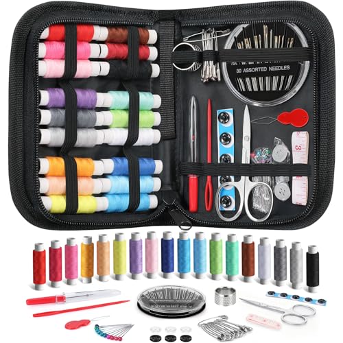 Coquimbo Sewing Kit for Adults, Christmas Stocking Stuffers for Teen Girls | Gifts for Mom, Dorm Room Essentials, Sewing Supplies, Needle and Thread Kit, Portable for Travel, Emergency, Beginner (Black) - color: Black, size: M