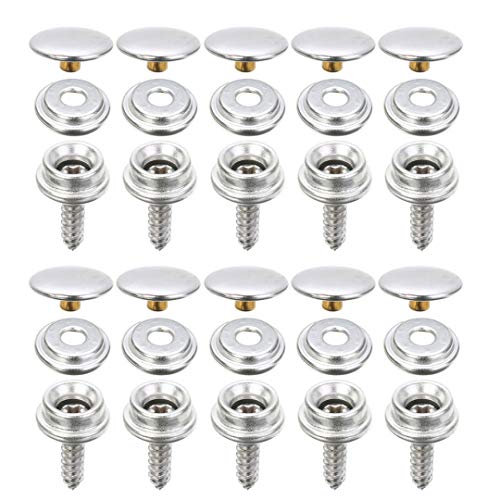 PZRT 10 Sets Canvas Snap Kit Fastener Screw Snaps Consists of Buttons Sockets and Screw Studs for Leather Jackets Handbags - color: silver