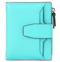 Women's RFID Blocking Leather Small Compact Bi-fold Zipper Pocket Wallet Card Case Purse with id Window - color: Lichee Sea Blue