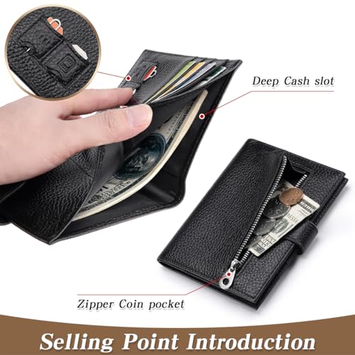 Passport Holder for Travel Women RFID Blocking Genuine Leather Passport Wallet with Card Slots, Zipper Coins Pocket, Cash Holder, Black - color: Black