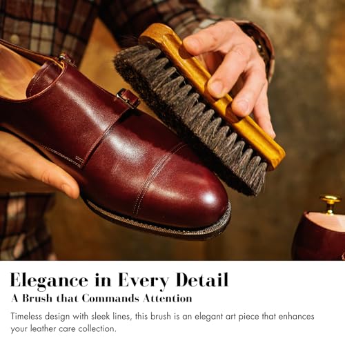 Stone and Clark Luxury Horsehair Shoe Polish Brush – Handcrafted Beechwood Shoe Brush for Shine and Buffing – Premium Shoe Shine Brush with Soft Horsehair Bristles (Brown) - color: Classic Brown