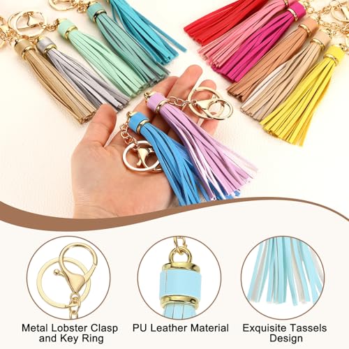 uxcell Leather Keychain Tassels, Women Tassel Bag Charm with Lobster Clasp Key Ring for Handbag Purse - color: Sky Blue