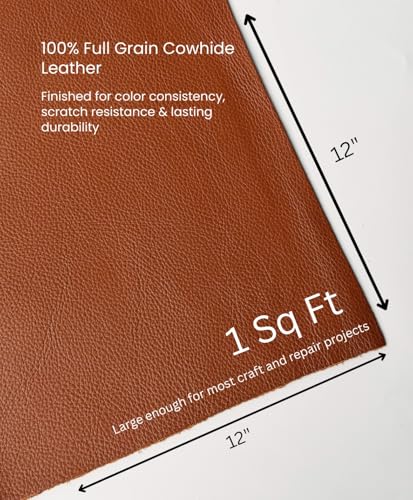 Natural Grain Cow Leathers: 12'' x 12'' Pre-Cut Leather Pieces (Cognac, 1 Piece) - color: Cognac, size: 1 Piece