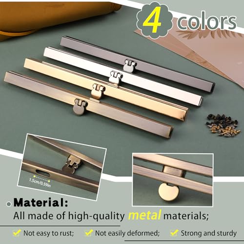 BUTUZE 4 Pieces Bag Clasps, 7.48inch Metal Purse Clasp, Coin Purse Clasp, Flip Lock Wallet Frame, Clutch Frame, Purse Clasp Hardware, Metal Straight Wallet Frame, Purse Making Supplies