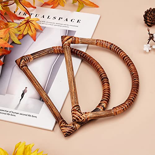 SUPERFINDINGS 2Pcs D-Shaped Wood Bag Handle Purses Handles Replacement Rattan Woven Wood Bag Handles Coconut Brown Wooden Handbag Replacements 11.5x18.5cm for Handcrafted Handbag DIY Accessories