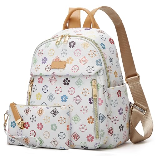 Makes Mini Backpack for Women, Small Casual Backpacks Daily Travel Bag 2pcs | Small Bookbag,Work Travel School PU Leather Shoulder Bag Mochilas Para Mujer Rucksack Gifts for Lady Girls Mother Wife - color: Triwhite Flower
