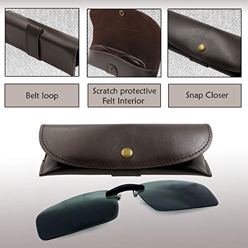 MyEyeglassCase Men Small Glasses case - Eyeglasses Hard Shell Holder Pouch & Cloth-Reading Slim & Narrow Case Heavy Duty - color: Z Brown Leatherette