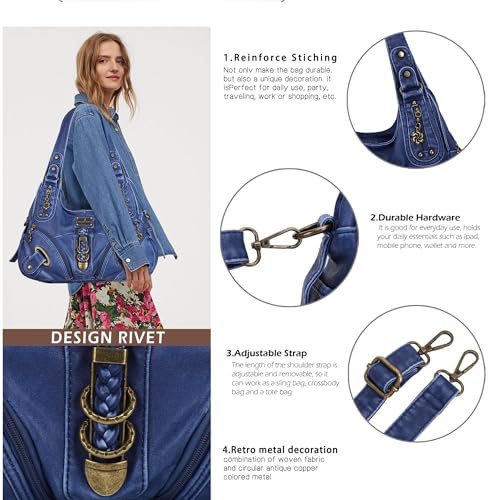 Angelkiss Hobo Purses and handbags for Women Satchel Handbag Women Purses Large Daily Shoulder Bags - color: 801blue