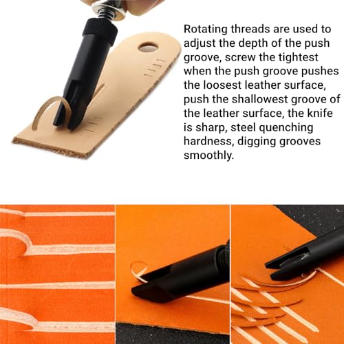 Leather Groover Tool V Type Adjustable Push Groover Wood Handle Edge Beveling Stitching Grooves for Leathercraft